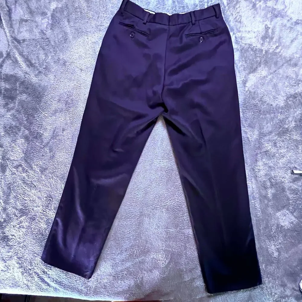 Italian Trousers Navy Tailored Dress Pants 32x31 100% Wool Made in Milan